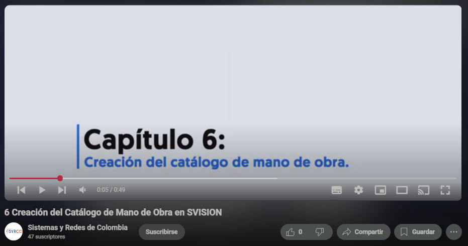 Creación del Catálogo de Mano de Obra en SVISION